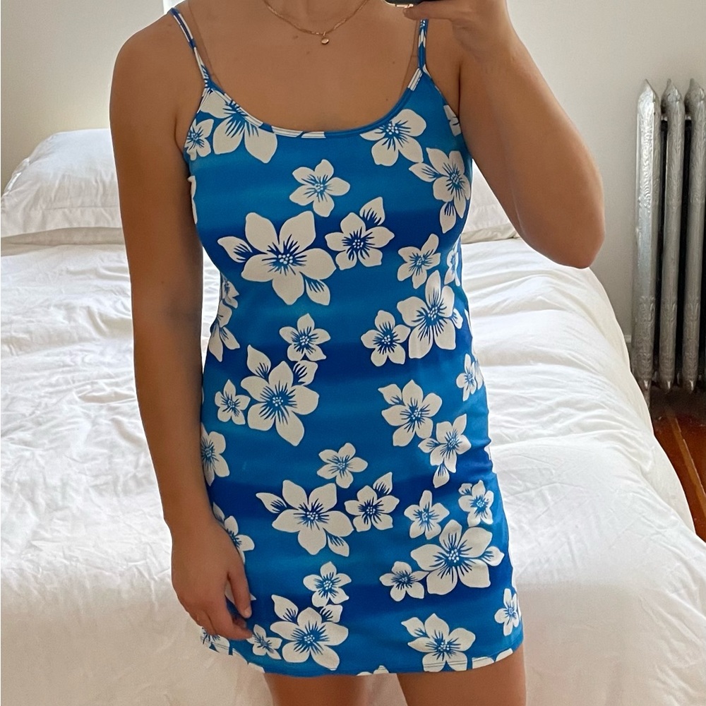 Hawaiian Print Blue and White Dress